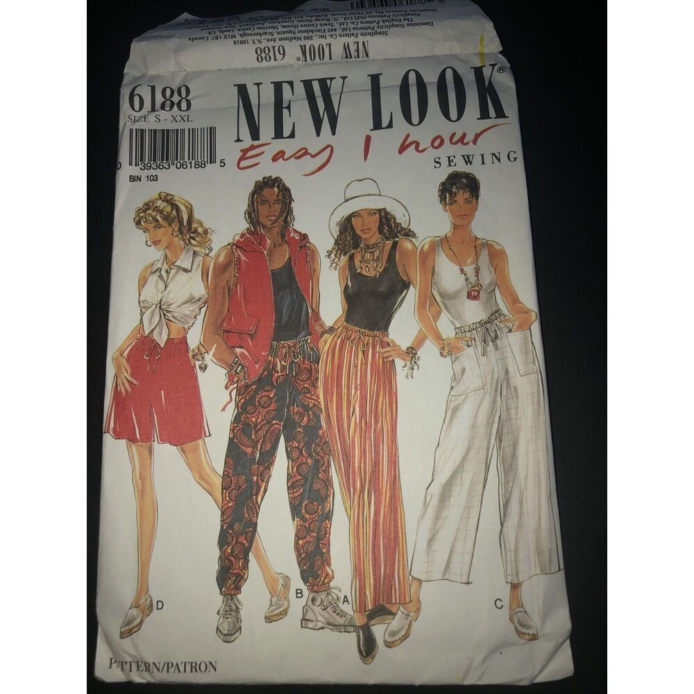 New Look 6188 Easy Sew Pattern Pants And Shorts  s-XXL Uncut Pattern